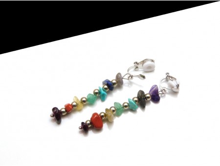 Cercei clips cu pietre neregulate multicolore